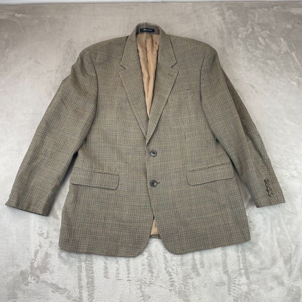 Lauren Ralph Lauren Sport Coat Blazer 44R Brown Houndstooth Silk Wool 2 Button